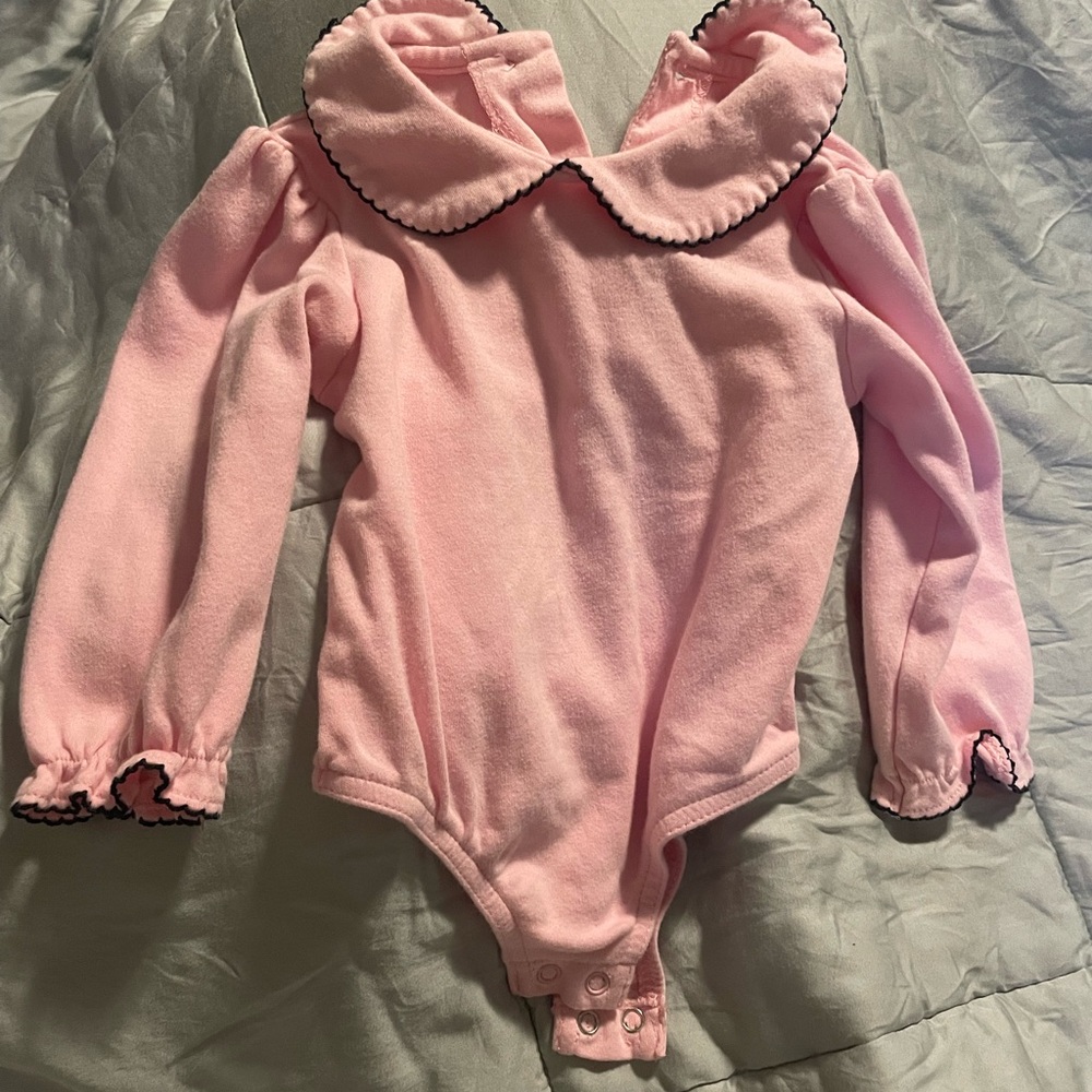 Pink Bodysuit with Ruffled Collar and Long Sleeves